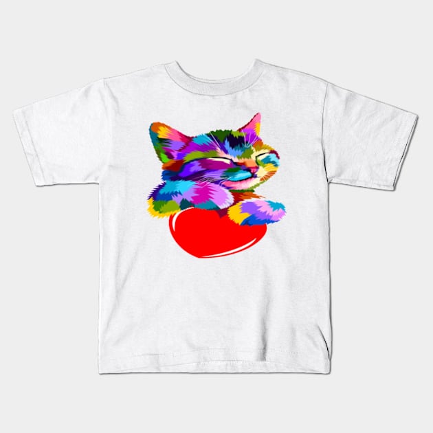 smilin cat hug heart design - Gifts Kids T-Shirt by kedesign1